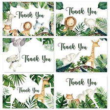 AnyDesign Woodland Thank You Cards with Envelopes Stickers Safari Jungle 30 P...