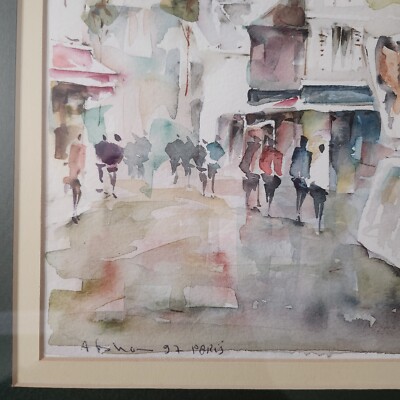 Montmartre 水彩画　2003年 97 Paris Artist Signed France Montmartre Street Scene Watercolor