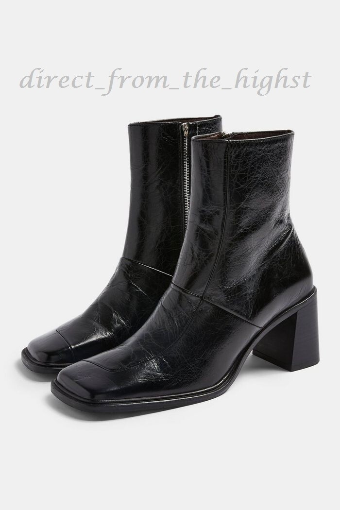 TOPSHOP MILAN Botas de Cuero Bloque Negro TALLA EU 36_37_38_39_40_41_42