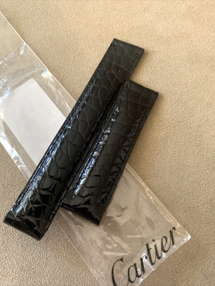 カルティエトランプ Cartier Watch Strap KD67ZE30 Shiny Black Round Pat Alligator 18/18