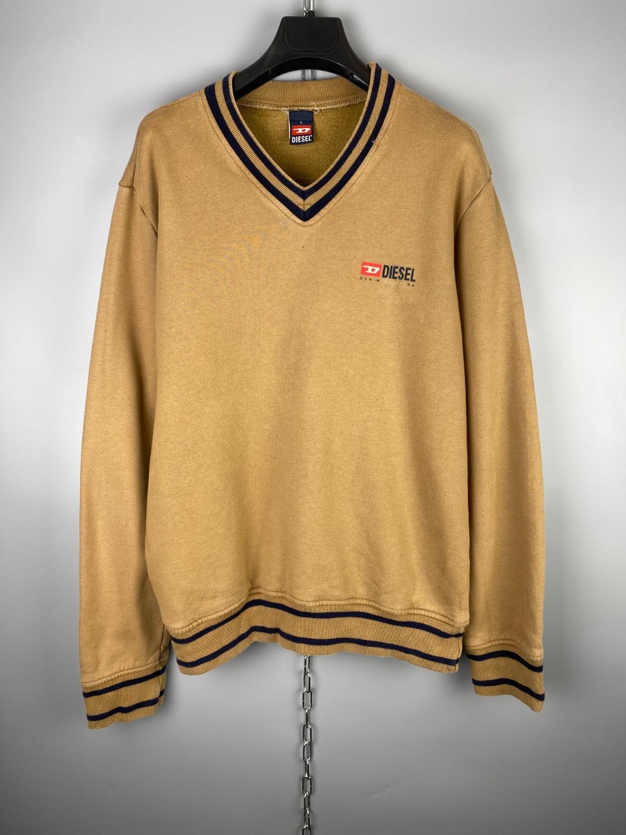 Vintage Y2k Diesel Mens Brown Cotton V Neck Sweatshirt Vintage Y2k Diesel Mens Brown Cotton V Neck Sweatshirt