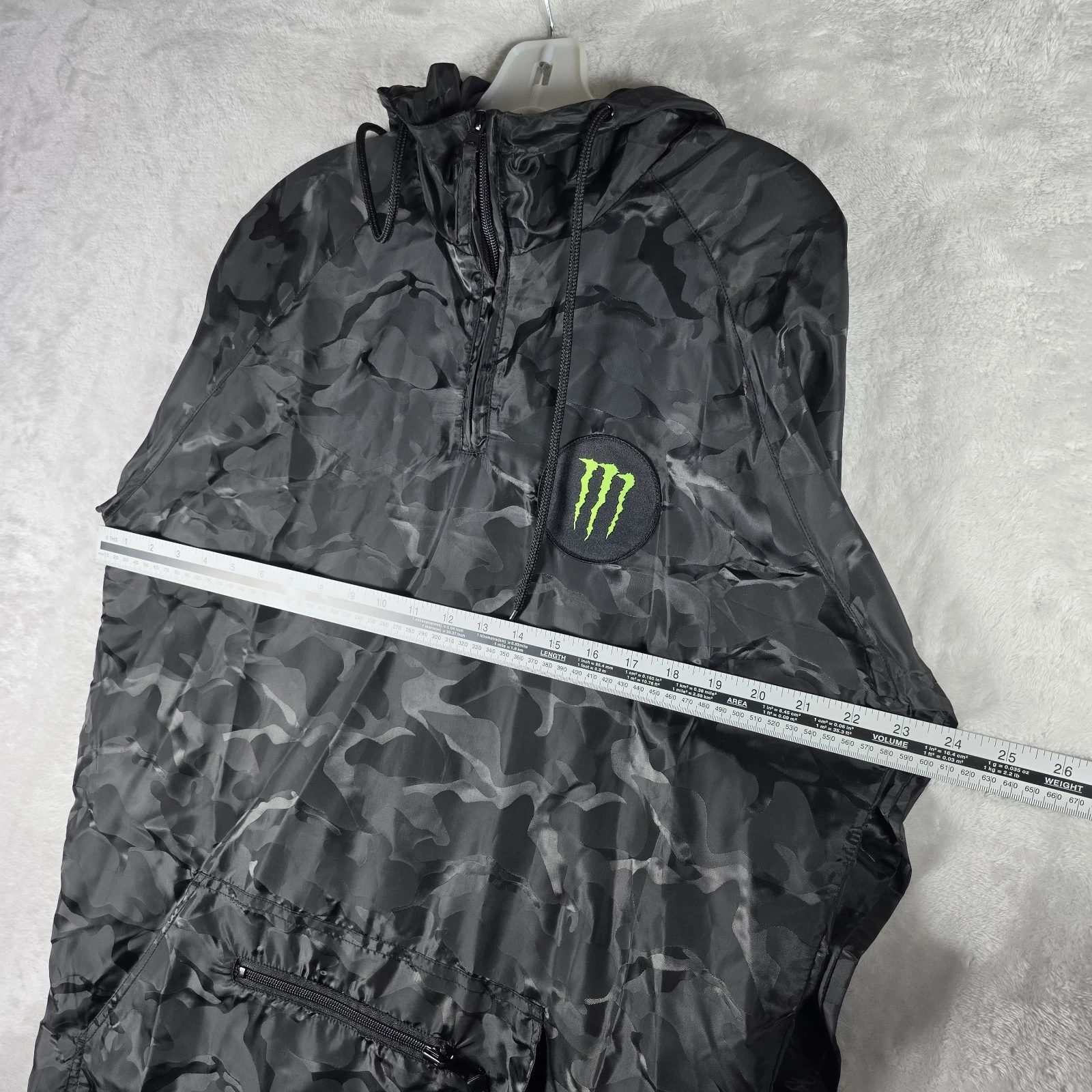 Monster Energy Camo Anorak Windbreaker Pullover Mens Medium Black Hooded Jacket - product detail image 5