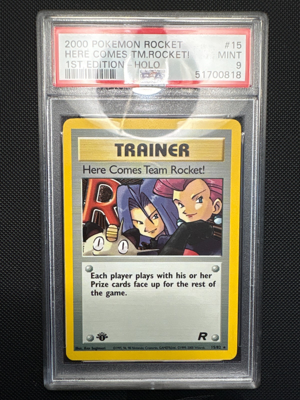 PSA 9 Pokemon Rocket Here Comes Team Rocket 1st Edition Holo Rare 15/82