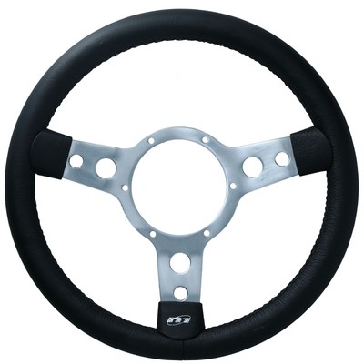 13 Zoll Traditionelles Oldtimer Lenkrad Schwarz Leder 3 Speichen Mitte 6 Loch
