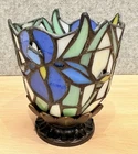 VTG PARTYLITE Blue Iris Tiffany Mosaic Stained Glass Votive Candle Holder 4.5”