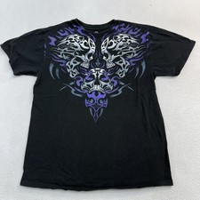 Vintage Y2K Liquid Blue Tribal Skulls T Shirt Small 16”x23”