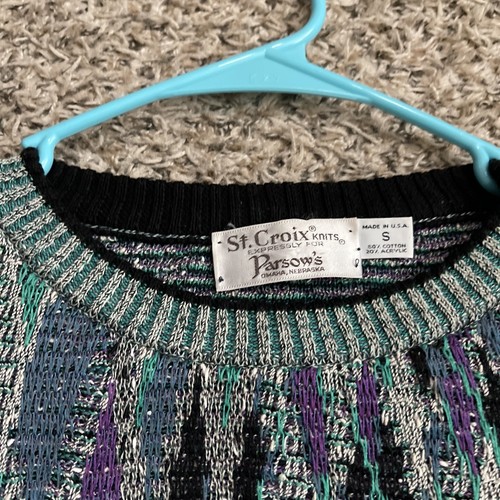 VTG Wavy Textured Stripe Colorful Shades St. Croix Sweater Size S USA (23”x26”) - Picture 2 of 9
