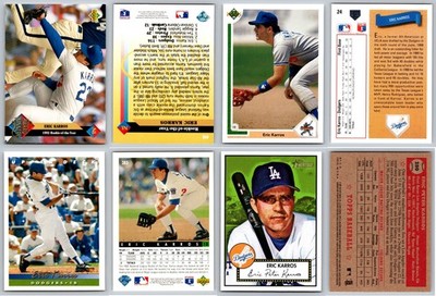 Eric Karros 4 Card Lot - Rookie RC Los Angeles Dodgers Oakland Athletics A's 