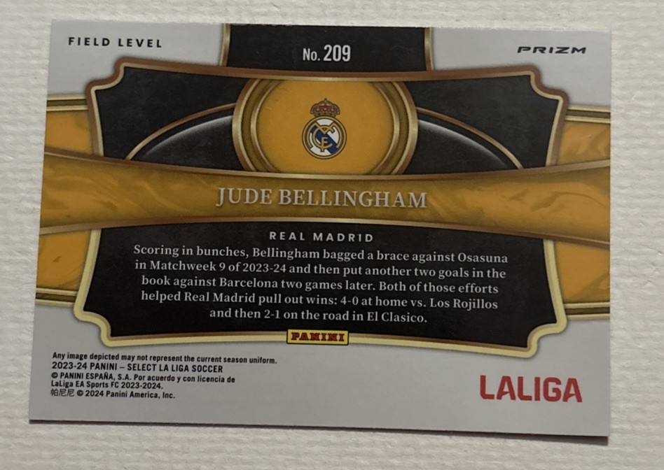 2023-24 Panini Select La Liga-Field Level Jude Bellingham #209 Purple Mojo Prizm view 2