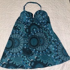 Swimsuits For All Swimdress Blue Floral One Piece Swim Dress Halter 18