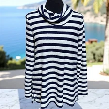 FDJ French Dressing Navy White Sailor Stripe Cowl Neck Sweater Medium