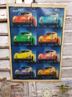 Alter Druck 356 Porsche Papier Andy Warhol Style René Staud Vintage Garage