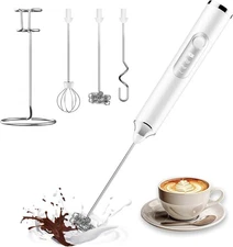 Handheld Milk Frother, 3 Heads ， Milk Frother Rechargeable, 3 Speed Adjustable