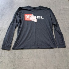 Diesel Long-sleeve T-shirt Mens Size Xl Black Casual Crew Neck Pullover