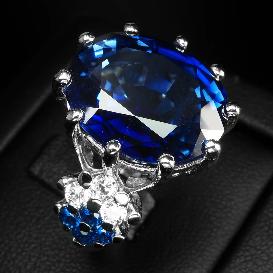 Fabulosos anillos hechos a mano de plata de ley 925 de 21 quilates de zafiro azul intenso talla 6,75 Foto 3 de 4