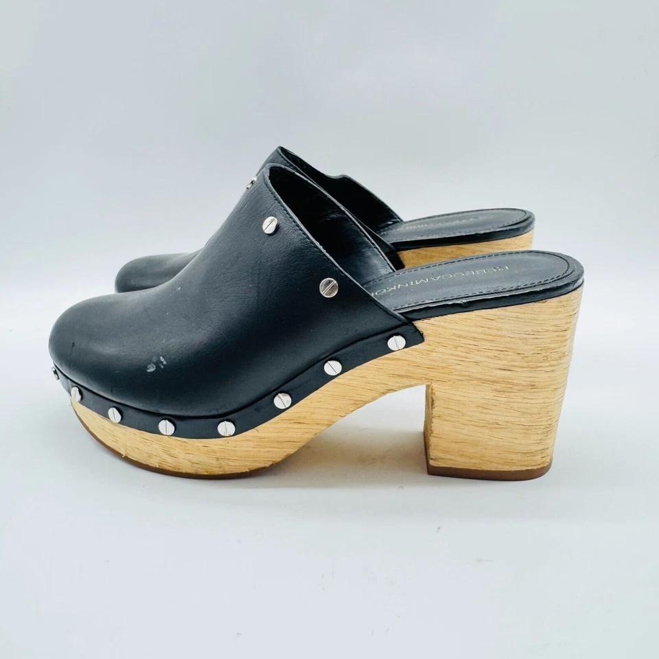 Rebecca Minkoff Shoes Womens 8.5 Black Leather Mules Studded Block Stacked Heel - Image 4 of 4