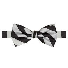 Stripe Woven Men's College Striped Pretied Bowtie Silver Black