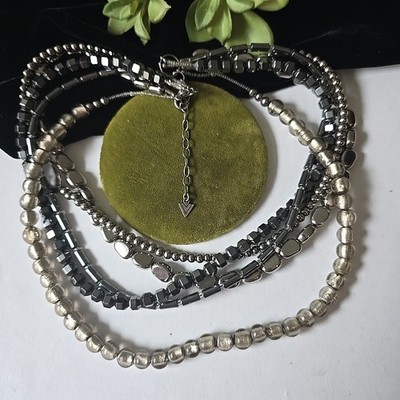 Feine Silpada Hämatit Stein Glasperlen 5 Stränge Halsband Halskette 19'' L