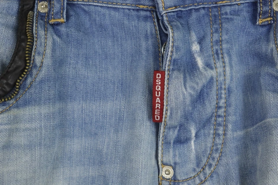 Pantalones Cortos de Jean Dsquared2 Azul Denim Algodón Envejecido Rojo Pestaña 5 Bolsillos Talla 31 Foto 4 de 4
