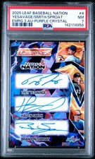 2025 LEAF BASEBALL NATION BRANDON SPROAT/HAGEN SMITH/TREY YESAVAGE AUTO /8 PSA 7