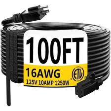 100 FT Black Outdoor Extension Cord Waterproof SJTW 16/3 Gauge Flexible Power