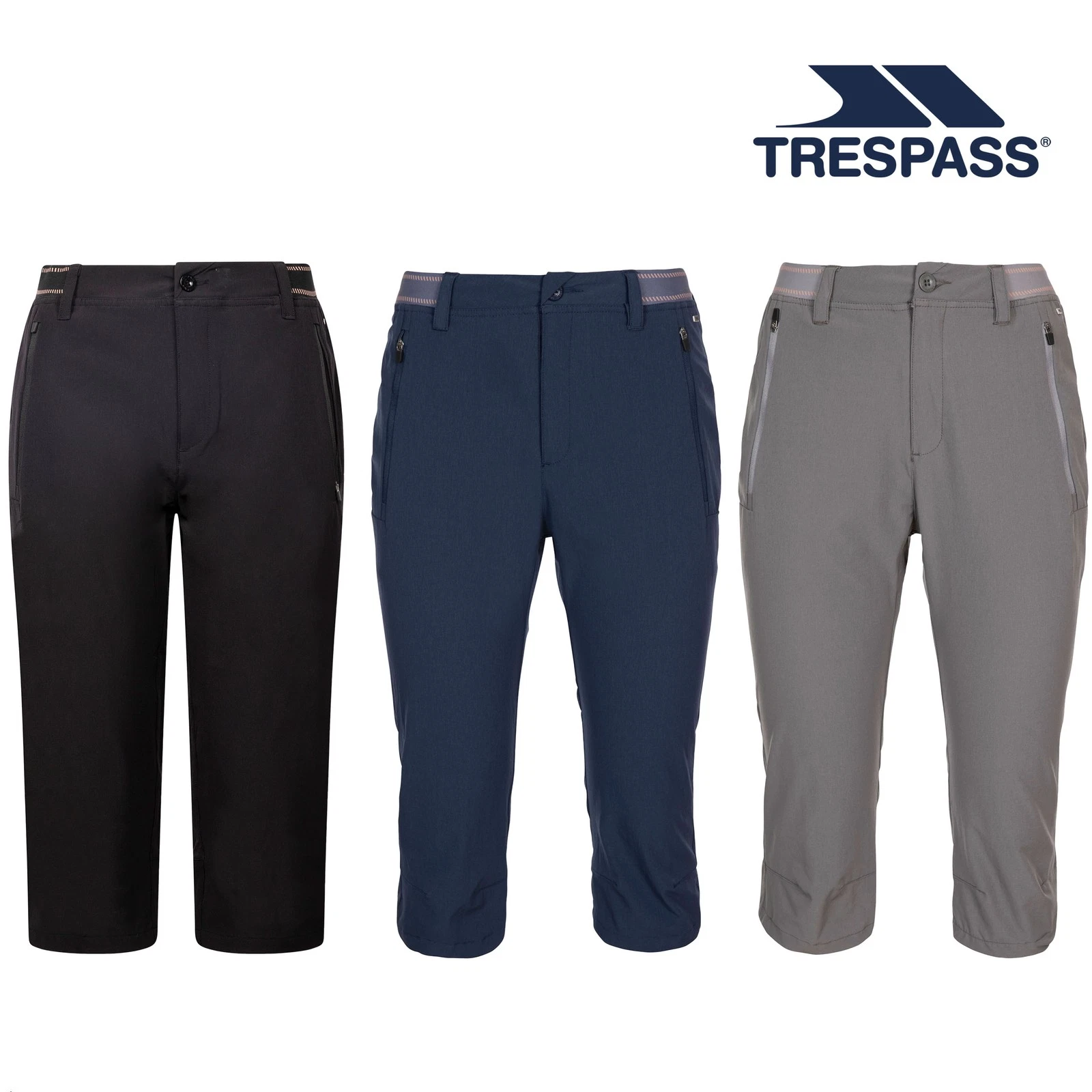 Trespass Womens Trousers 3/4 Length 2 Zipped Pockets Quick Dry Stretch Grateful