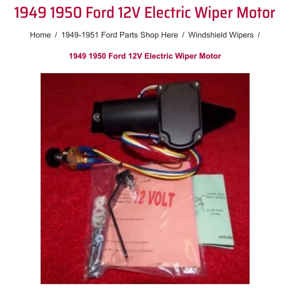 1949 1950 Ford 12V Electric Wiper Motor Kit w/ shaft extension - Image 4 of 4
