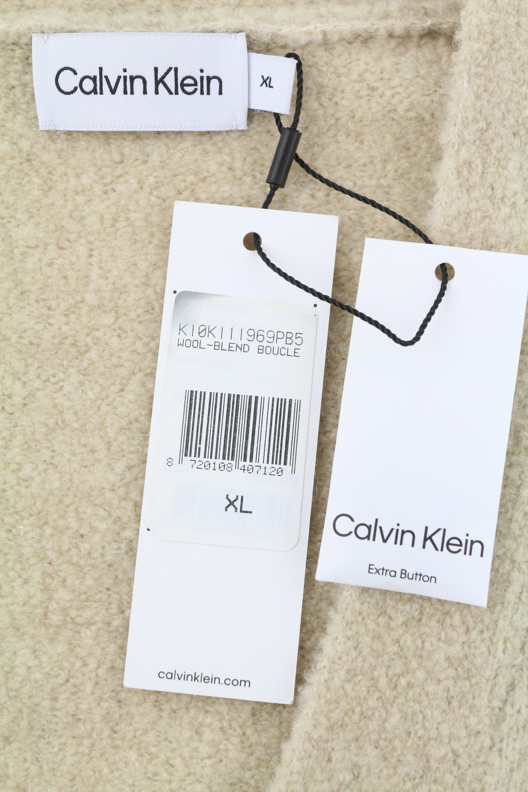 CALVIN KLEIN Wool Blend Boucle Men Jumper XL Wool Blend Teddy Cardigan RRP199 image 9