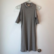 L.A. Hearts Dress Women M Black Stripe Cold Shoulder Mock Neck Ribbed Bodycon