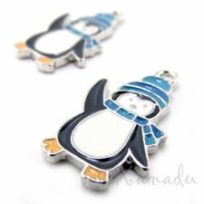 Waving Penguin Charms 25mm Blue Enamel Winter Pendants C941484 - 5, 10, 20PCs