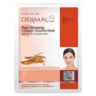 Dermal Korea Collagen Essence Full Facial Mask Sheet- Red Ginseng (12 Packs)
