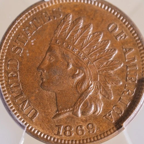 1869 AU58 PCGS  Indian Cent  Key date and Super sharp Strike!!