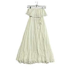 Lulus Women's M Off-Shoulder Ruffle Midi Dress Ivory Textured Slit Front B1094