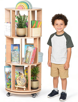 3-Tier Rotating Kids Bookshelf with Lockable Wheels for Small Spaces