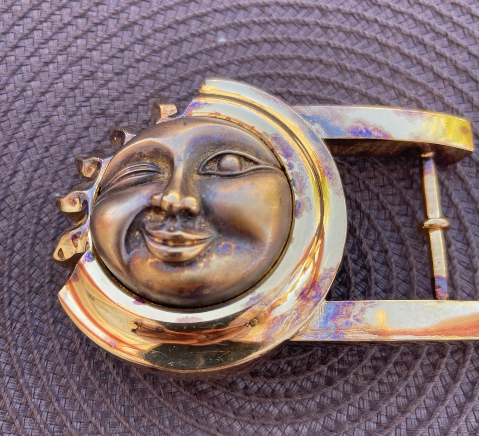 Vintage Barry Kieselstein Cord Sterling Silver Vermeil Sun Face 4" Belt Buckle - Image 2 of 4