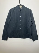 Linden Hill 100% Silk Button Front Jacket Sz Large Black Pockets Quite Luxury