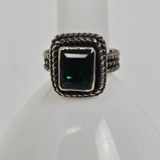 Vtg Sterling Silver Green Quartz Ring Size 7 Square Textured Rope Band Chunky