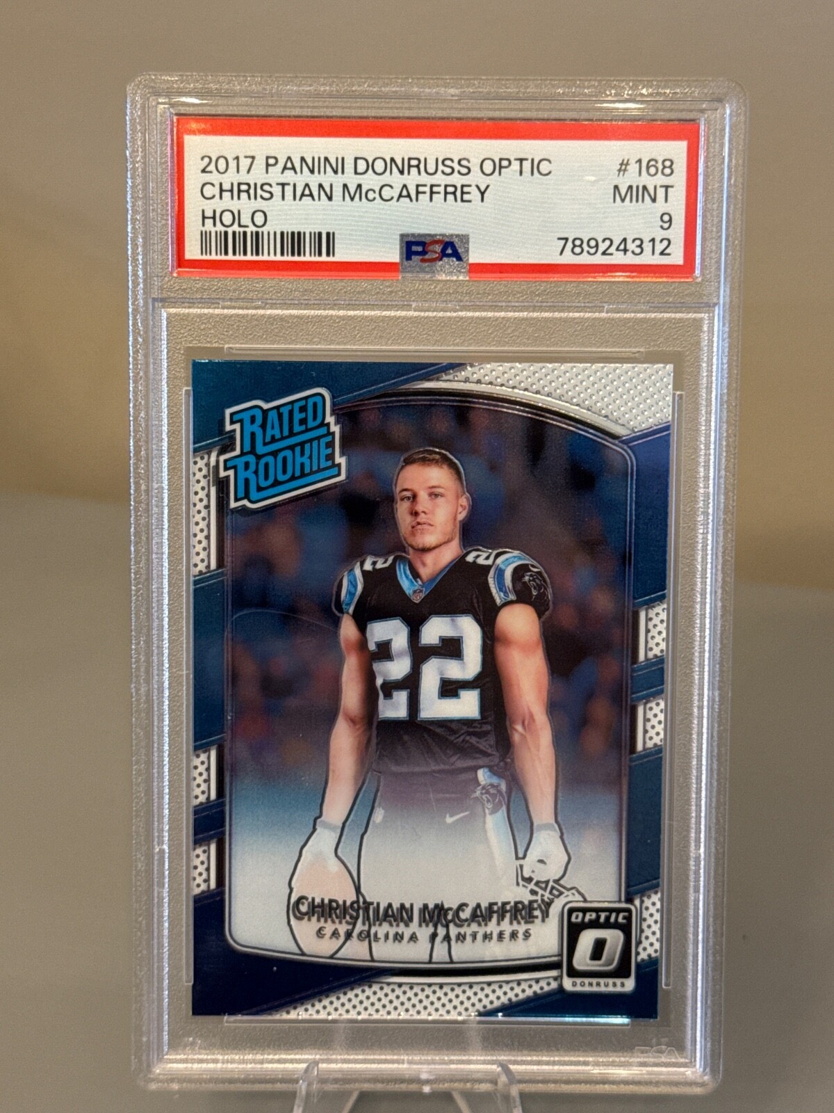 2017 Donruss Optic - Rated Rookie Holo Prizm #168 Christian McCaffrey (RC) PSA 9
