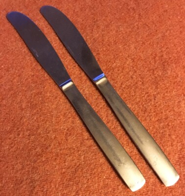 GENSE FACETTE STAINLESS SWEDEN SET: 2 SOLID DINNER KNIVES  8'' Mid Century Modern