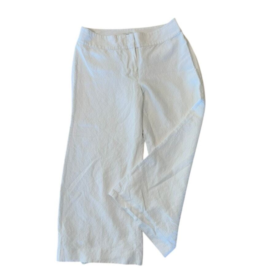 Ann Taylor Lift Women's White Linen Flat Front Pants Fully Lined Cuff size 10