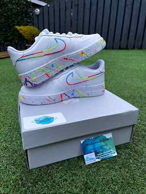 Nike Air Force 1 ホワイト/レインボー27cm Air Force 1 Custom White Shoes Colorful Rainbow Neon Outline