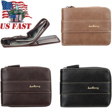 Mens Wallet PU Leather Zipper ID Credit Card Holder Pocket Cash Money Purse Gift