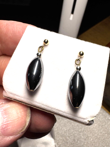 Antique Vintage - 9ct Gold - Hematite Earrings - Afbeelding 8 van 24