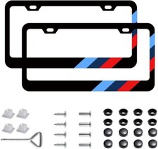 Two-pack M-stripe Flag Black License Plate Frame For Bmw 304 Stainless Steel