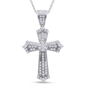 Authentic Diamond Cross Pendant For Mens 18" Chain 1Ct 14k White Gold Plated 925 Silver