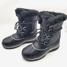 Bearpaw Big Girl Kelly Winter Boots Size 4 Black Mid Calf Lace Up