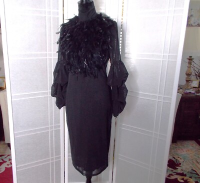 Women's Stunning CQ by CQ Black Sheer Party Cocktail Dress W/Black Feathers  S/M | eBay
