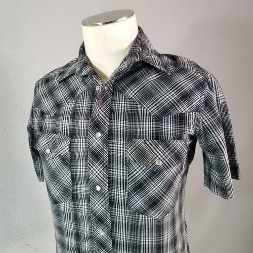Wrangler Western shirt mens small black short sleeve Pearl snap rockabilly retro - Picture 7 of 12