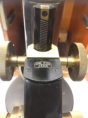 1920 Era Carl Zeiss Jena Microscope With Original Wood Case