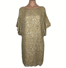 Cache Blouson Sheath Dress Evening Party Gold Sequin Cold Shoulder Y2k Silk Sz 8